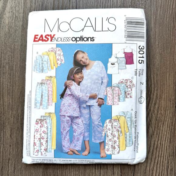 Vintage Y2K McCalls 3015 Sewing Pattern Kids Size M/Lg PJ Pajama Set COMPLETE - Picture 1 of 2